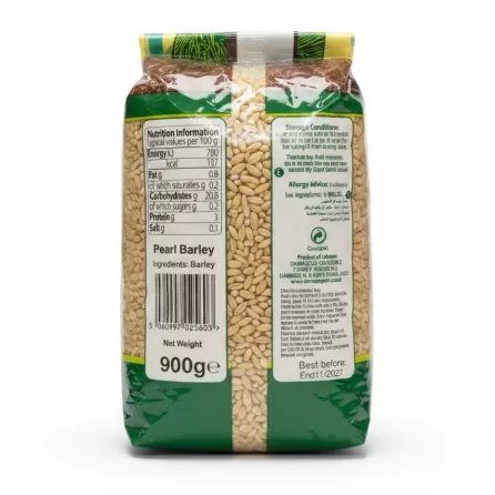 Sofra Pearl Barley package back view with nutrition and storage info