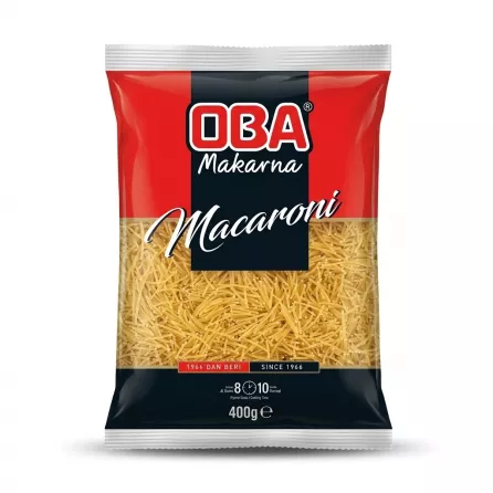 Front view of Oba Makarna Macaroni Vermicelli 400g pasta pack