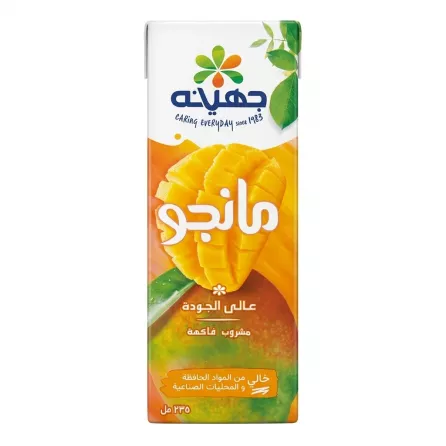 Front view of Juhayna Mango Fruit Drink carton with Arabic label