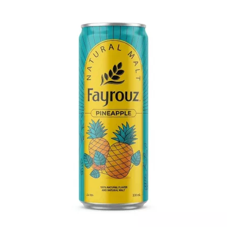 Front view of Fayrouz Pineapple Natural Malt Drink 330ml can