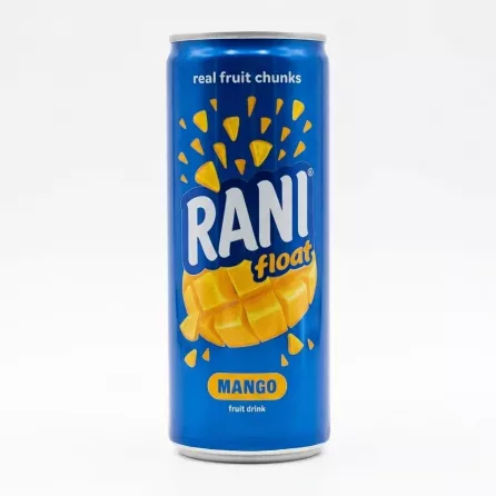 Front view of Rani Float Mango Drink can with English text
