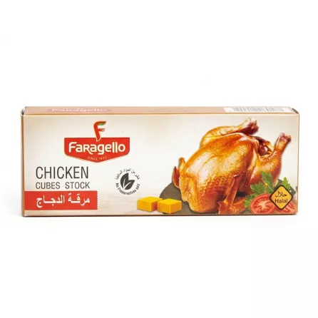 Side view of Faragello Chicken Cubes Stock box showing branding and details