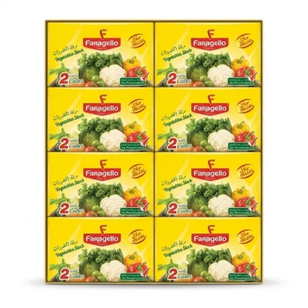 Faragello Vegetable Stock Cubes multipack packaging front showing halal and no preservatives labels
