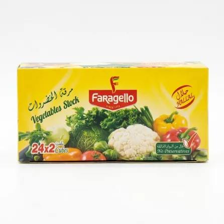 Faragello Vegetable Stock Cubes horizontal pack view with 24x2 cubes label