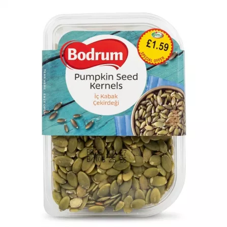 Front view of Bodrum Pumpkin Seed Kernels 200g pack with visible price and branding