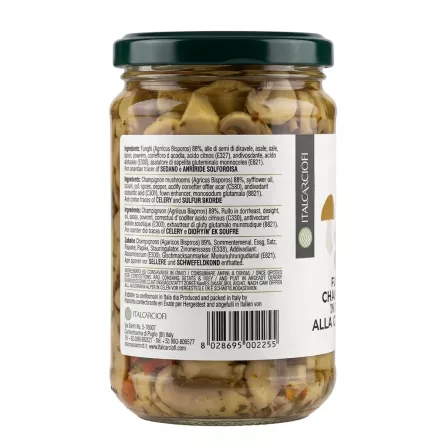 Back label with ingredients list and barcode of Italgriofi mushrooms jar