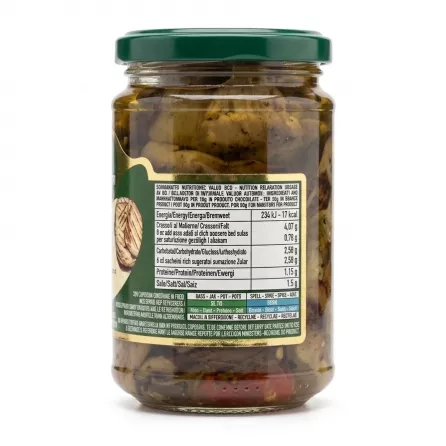 Back of Italcarciofi Grilled Aubergines jar showing nutritional info
