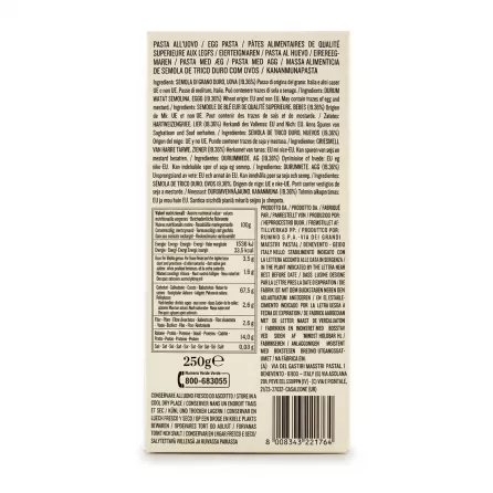 Back of Rummo Cannelloni All'Uovo No 176 with nutritional information and ingredients