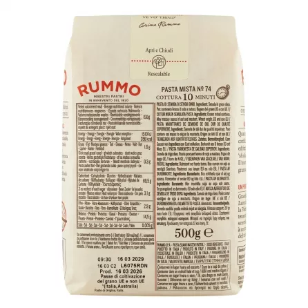 Back view showing nutritional information and ingredients of Rummo Pasta Mista No.74
