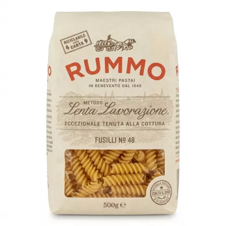 Front of Rummo Fusilli No 48 Pasta 500g showing branding and fusilli shape