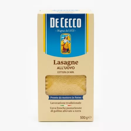 Front of De Cecco Lasagne All’Uovo 500g box