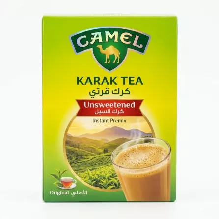 Close-up of Camel Karak Tea Unsweetened box front