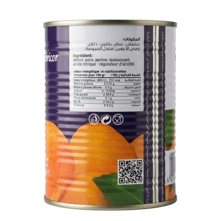 Ingredients and nutritional information on CAB Apricot Jam tin