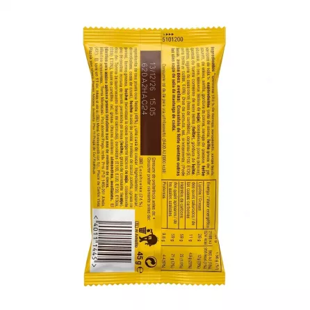 Back view of M&M's Peanut 45g pack showing ingredients and barcode