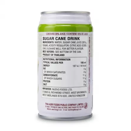 Foco Sugar Cane Drink back label with ingredients and nutrition facts