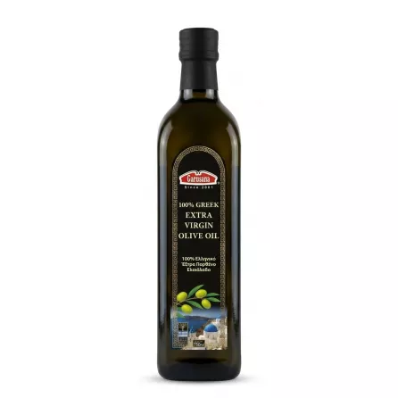 Front view of Garusana 100% Greek Extra Virgin Olive Oil 750ml bottle in-store