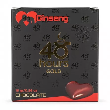 Front of Ginseng 48 Hours Gold Chocolate box showing logo and details