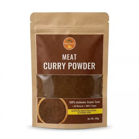 Front of NaturFresh Meat Curry Powder 100g pouch with pricing and product details