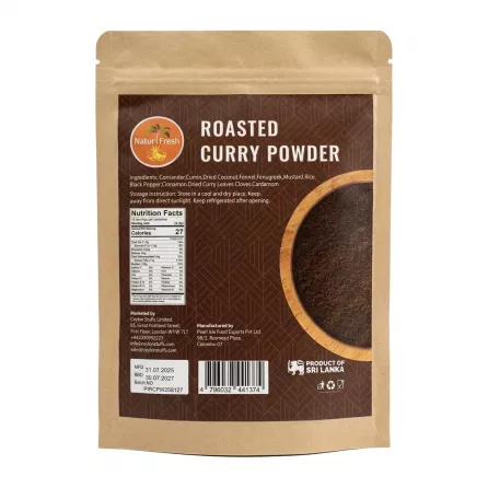 Back of Natur Fresh Roasted Curry Powder pouch with ingredients and barcode