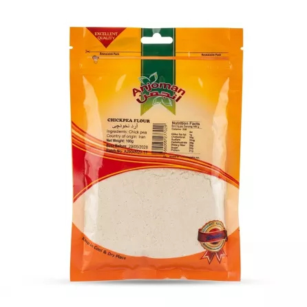 Front of Anjoman Chickpea Flour 100g pack showing label and price