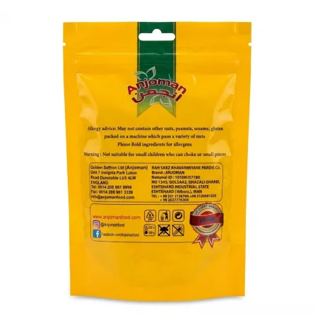 Back of Anjoman Sumac 100g pack showing allergy and company details