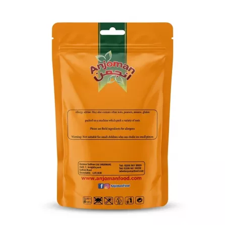 Back view of Anjoman Cardamom Pods pack showing packaging details and allergy information
