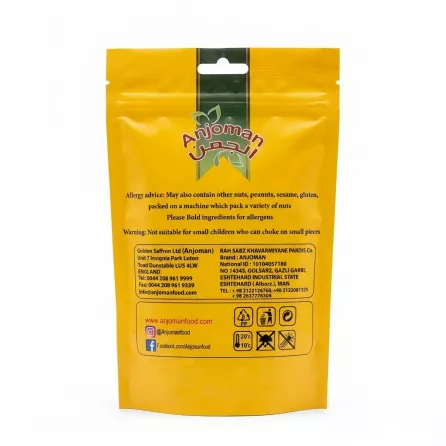 Back of Anjoman Sabzi Polo herb mix displaying ingredients and allergy advice
