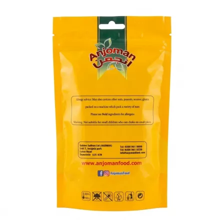 Back of Anjoman Cinnamon Roll Stick 60g pack displaying allergy advice and contact information