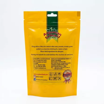 Back view of Anjoman Rosebud Flower pack with allergy advice and contact info