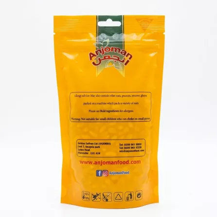 Back of Anjoman White Beans 400g pack with allergen and company information