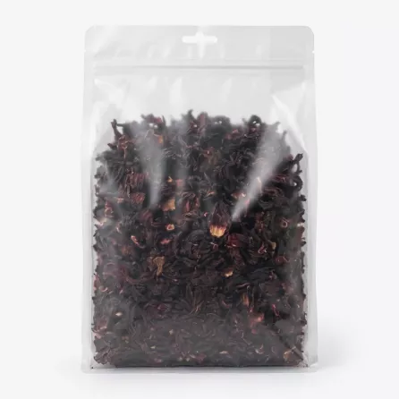Back view of Mel's Hibiscus Flower Tea 500g in clear resealable pouch