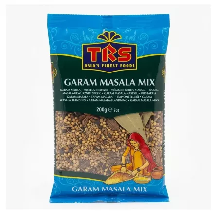 Front of TRS Garam Masala Mix 200g pack showing clear branding and whole spices inside