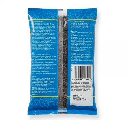 Back of TRS Black Pepper Whole pack showing usage instructions and barcode