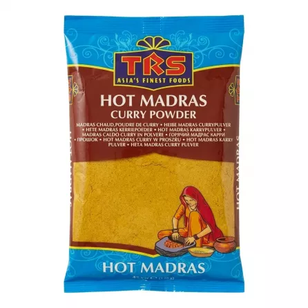 Front of TRS Hot Madras Curry Powder packet with visible price label