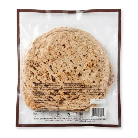 Back of wholemeal naan bread packaging showing ingredients and details