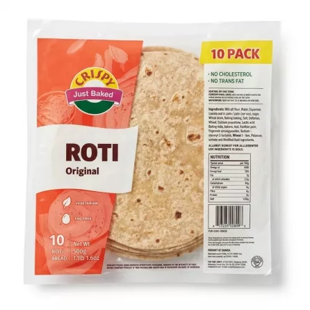 Pack of Crispy Just Baked Original Roti 10 pieces with label and price