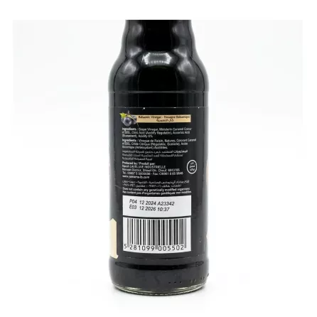 Back label of Yamama Balsamic Vinegar showing ingredients and barcode