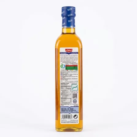 Back view of Badr Sekanjabin Syrup 640g bottle showing detailed label and nutritional information