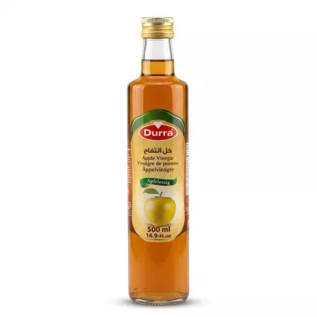 Front of Durra Apple Vinegar 500ml glass bottle showing label