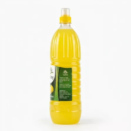 Side view showing storage instructions and importer details of Valley Lemon Dressing bottle