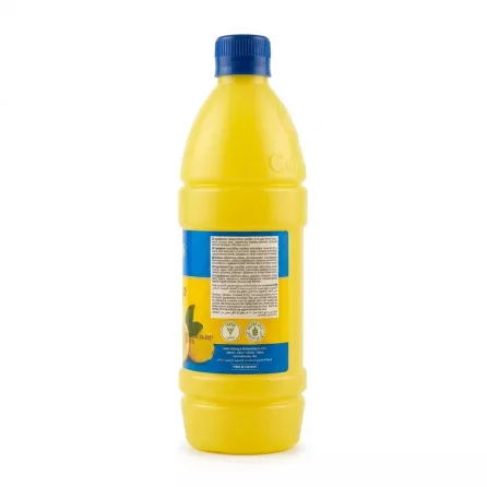 Rear label showing ingredients and certifications on Cortas Lemon Juice Substitute bottle