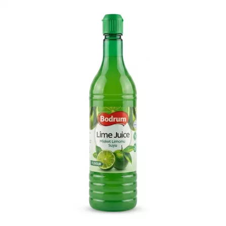 Front of Bodrum Lime Juice 350ml green plastic bottle with lime graphic