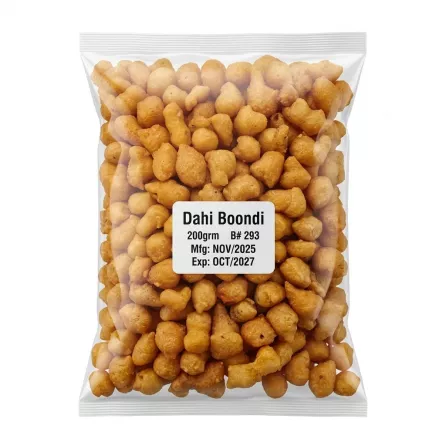 Back of Emaan Original Boondi 200g showing packaging and boondi contents