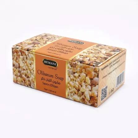 Hemani Olibanum Soap box angled view with product details