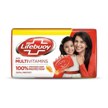 Lifebuoy Total Protect Soap bar with multivitamins packaging showing mother and daughter