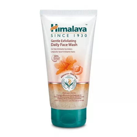 Front of Himalaya Gentle Exfoliating Daily Face Wash 150ml tube held in hand