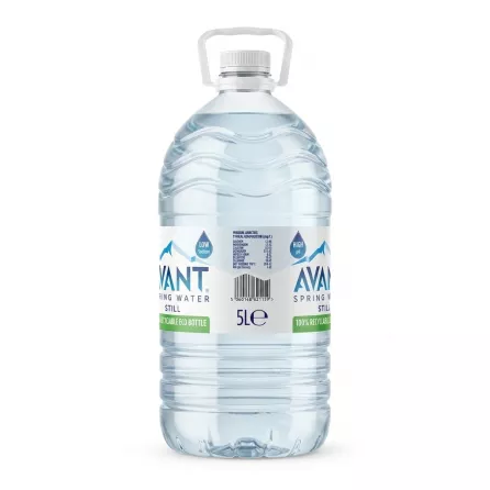 Side view of Avant Spring Water Still 5L bottle with mineral analysis and barcode