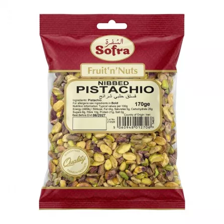 Front of Sofra Nibbed Pistachio 170g pack showing product details and price