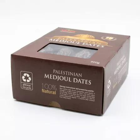 Side view of Yaffa Medjoul Dates box highlighting natural and recyclable packaging