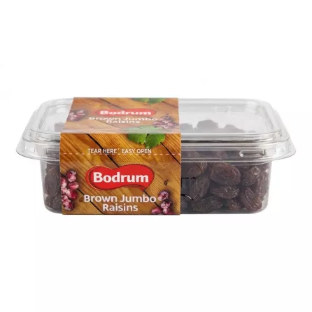 Side view of Bodrum Brown Jumbo Raisins 250g showing depth of pack